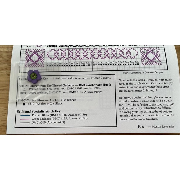 Something In Common~ Mystic Lavender~ Counted Thread Design Pattern‎ with button - Picture 5 of 5